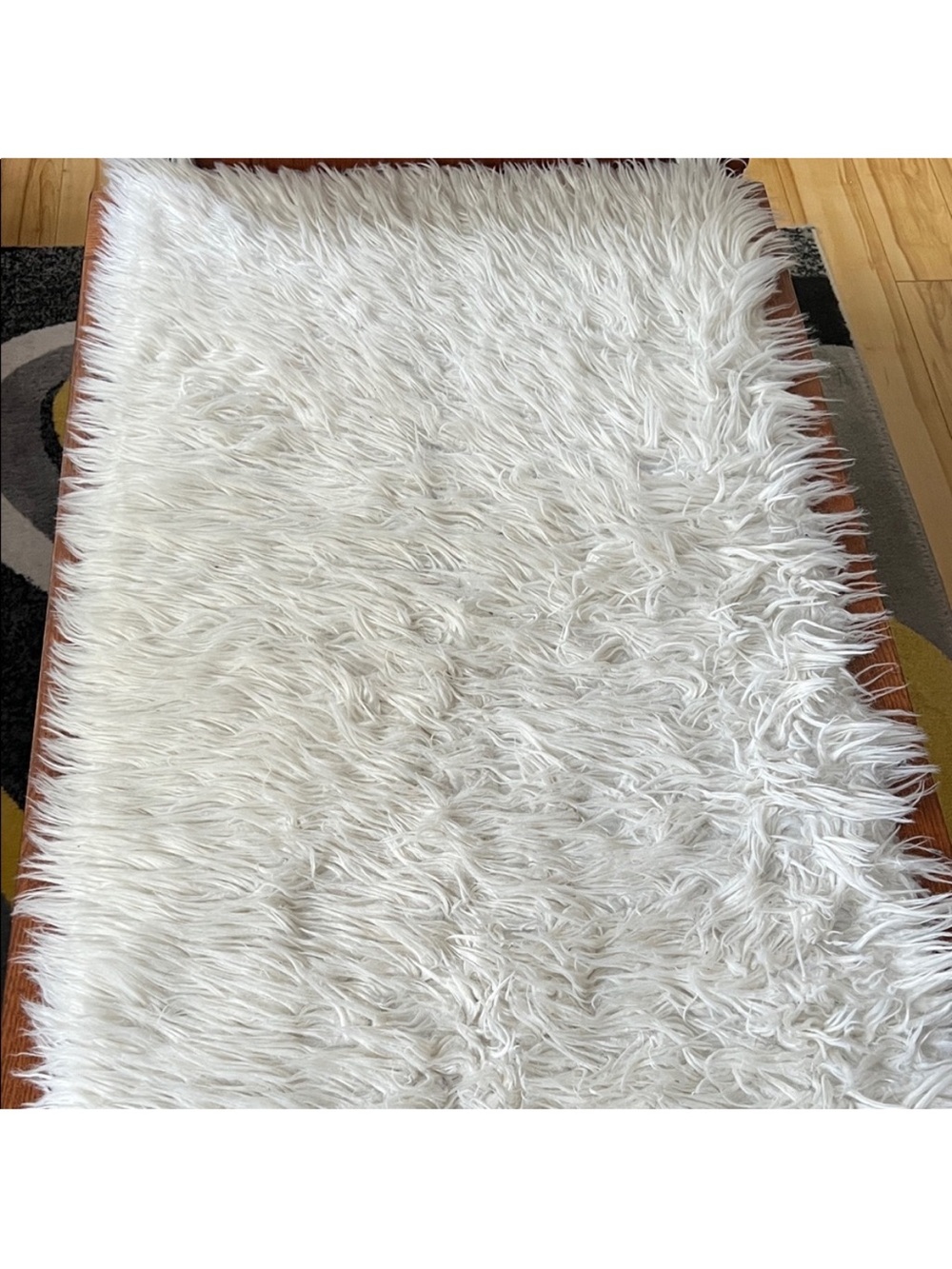 Unknown Brand • Fluffy Rug w Backing • L70” x 23”W • White • Machine Washed